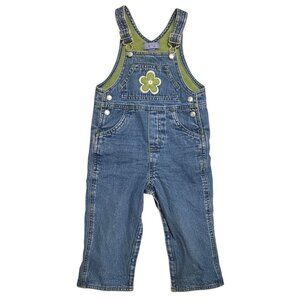The Childrens Place Toddler Denim Overalls Green Flower 18 Months Fleece Lines